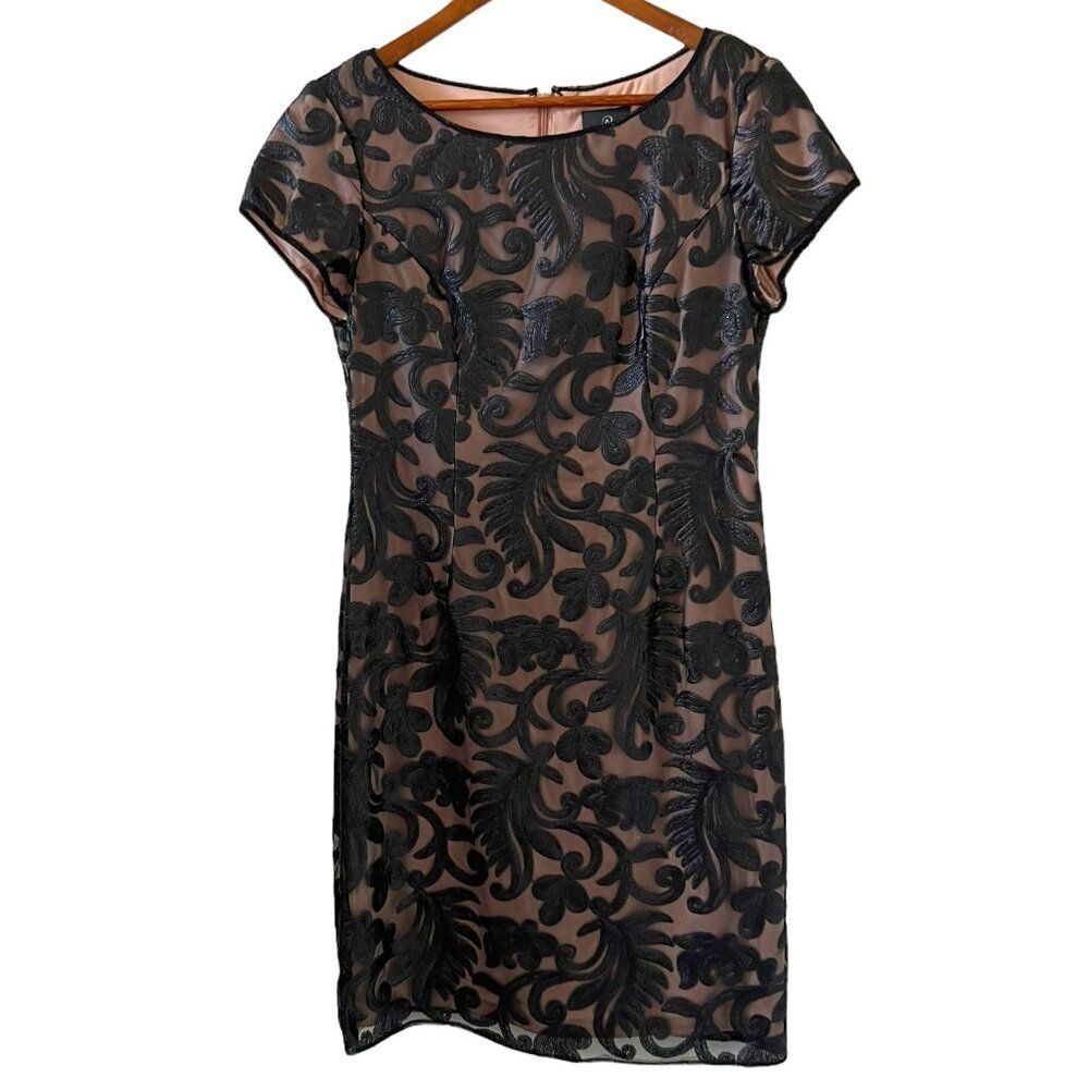 Adrianna Papell Black Sequin Embellished Overlay Cocktail Dress Size 8